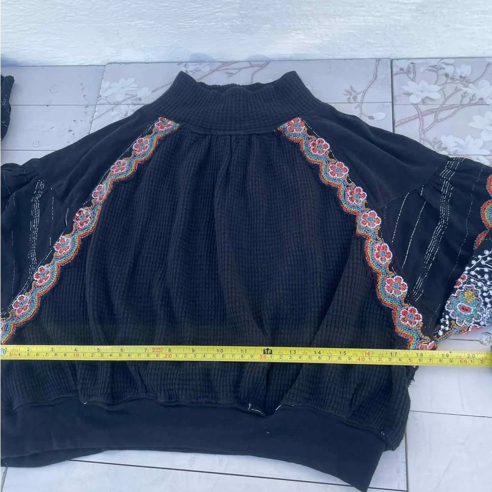 Free People Black Embroidered Blouse